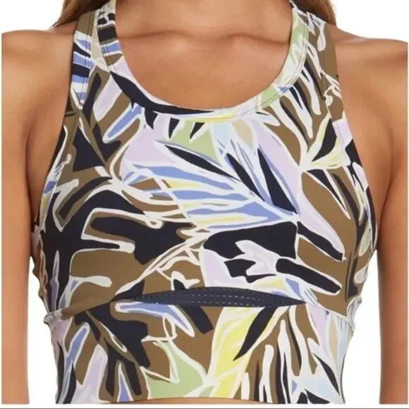 Sweaty Betty Power Frame Racerback Sports Bra in Green Paper Leaf Print XS NWT